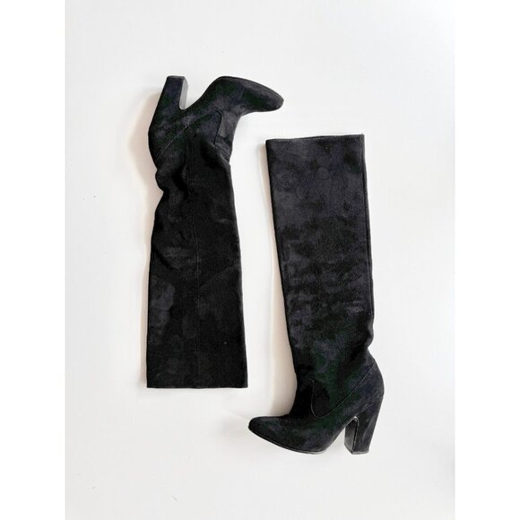 ULLA JOHNSON Sloane Black Suede Leather Tall Slouchy High Heel Boots, Size 35 - Picture 1 of 14